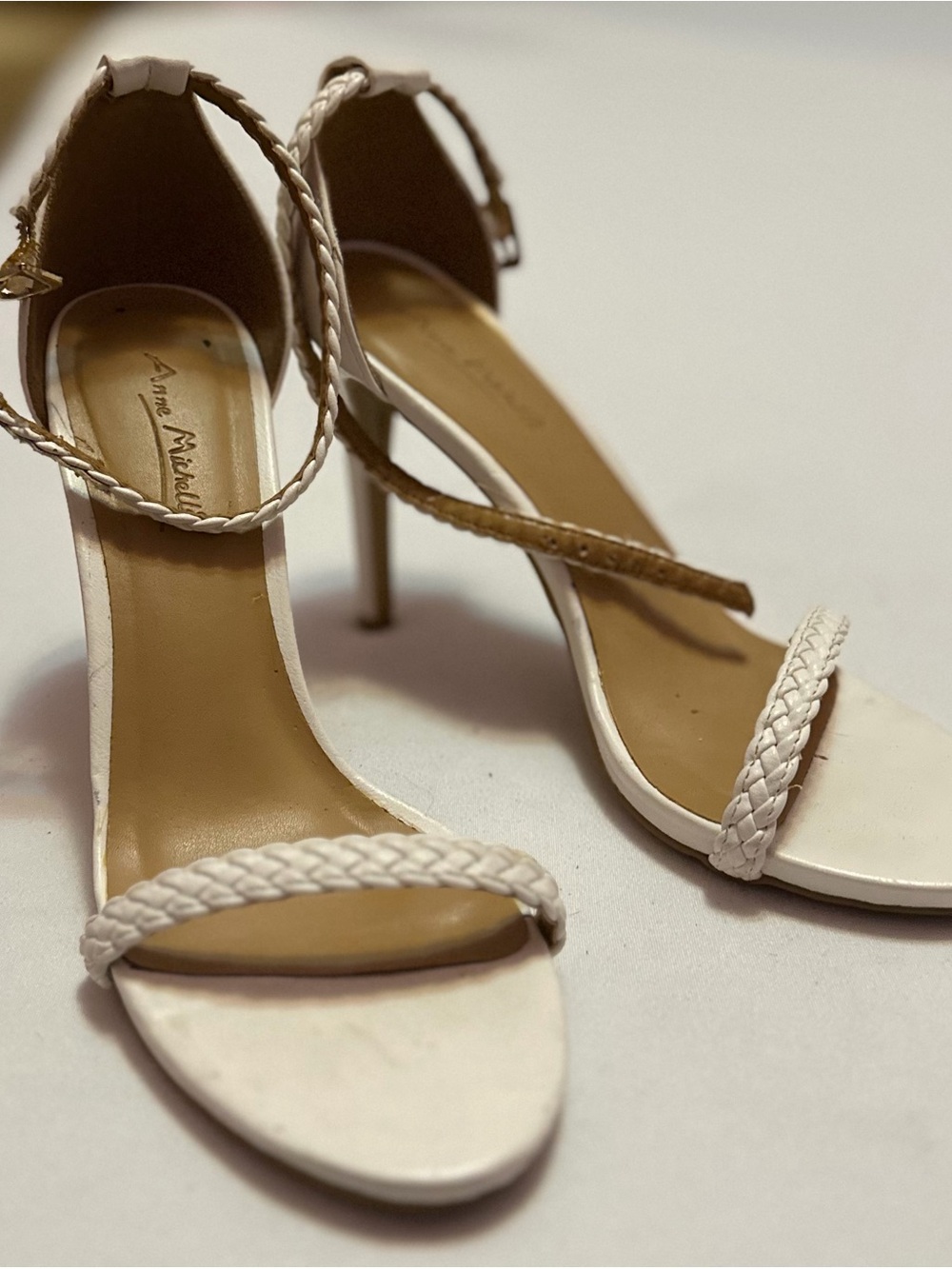 Elegant White Braided Strap High Heel Sandals